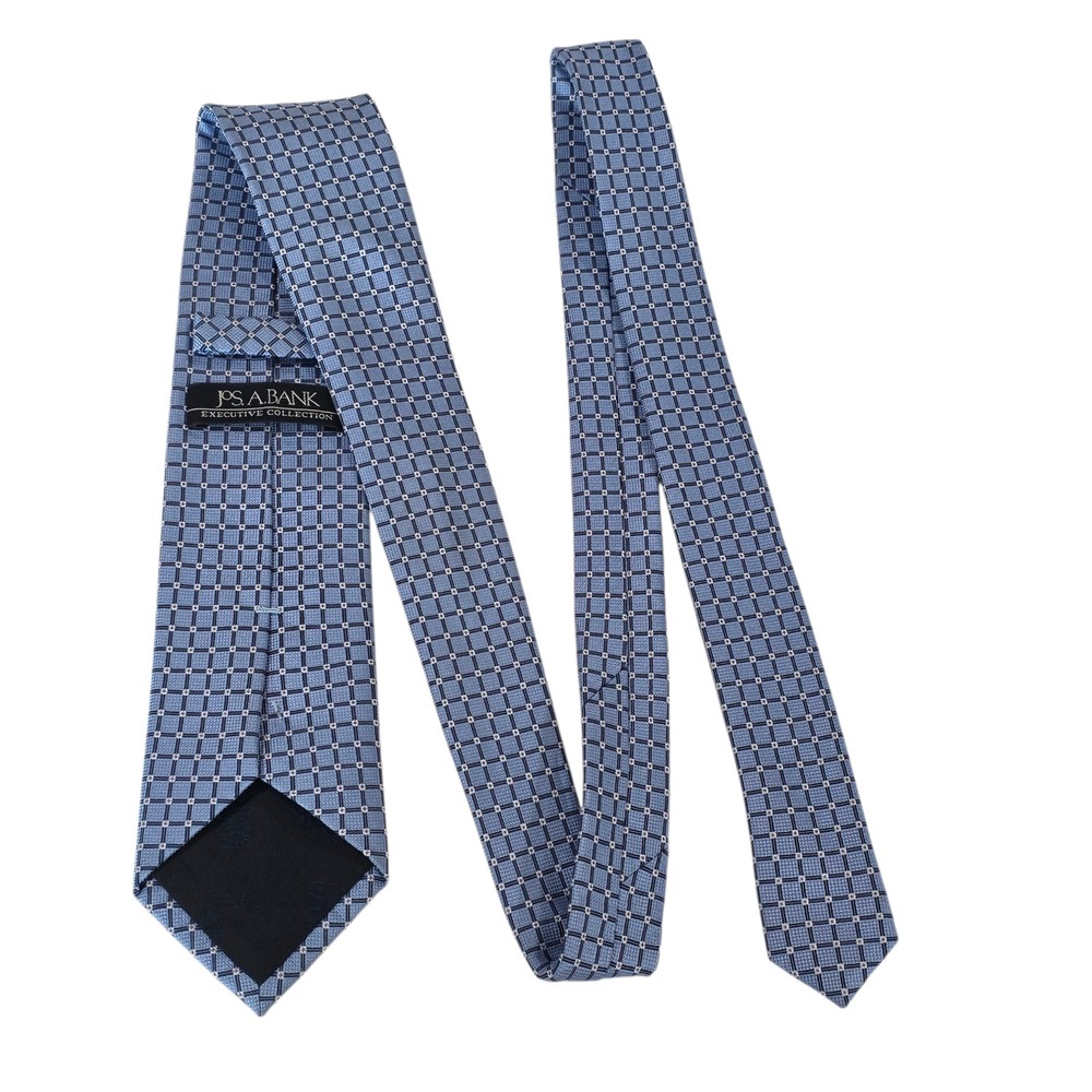 Jos A Bank Executive Collection Men Luxury Necktie Blue Silk Plaid Long Business